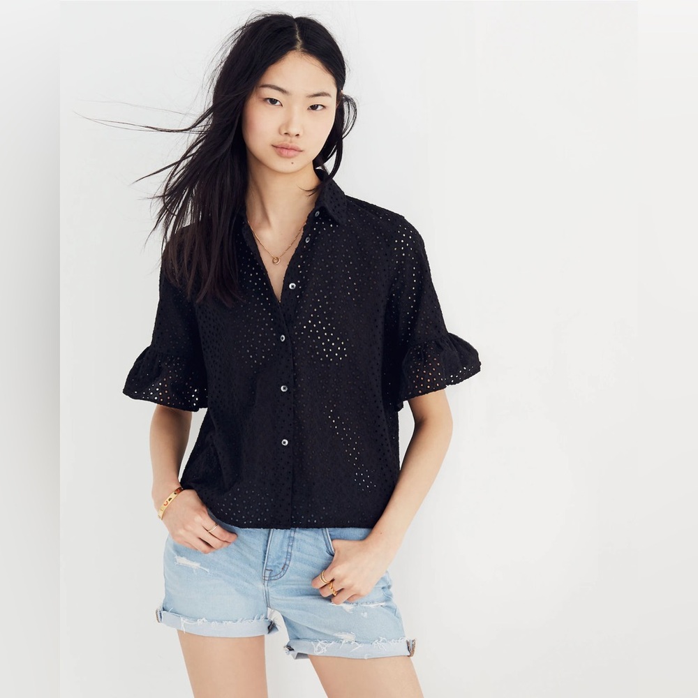 Madewell | Coastal Cowgirl Black Eyelet Bell Sleeve Button-Up Top Women’s  Small